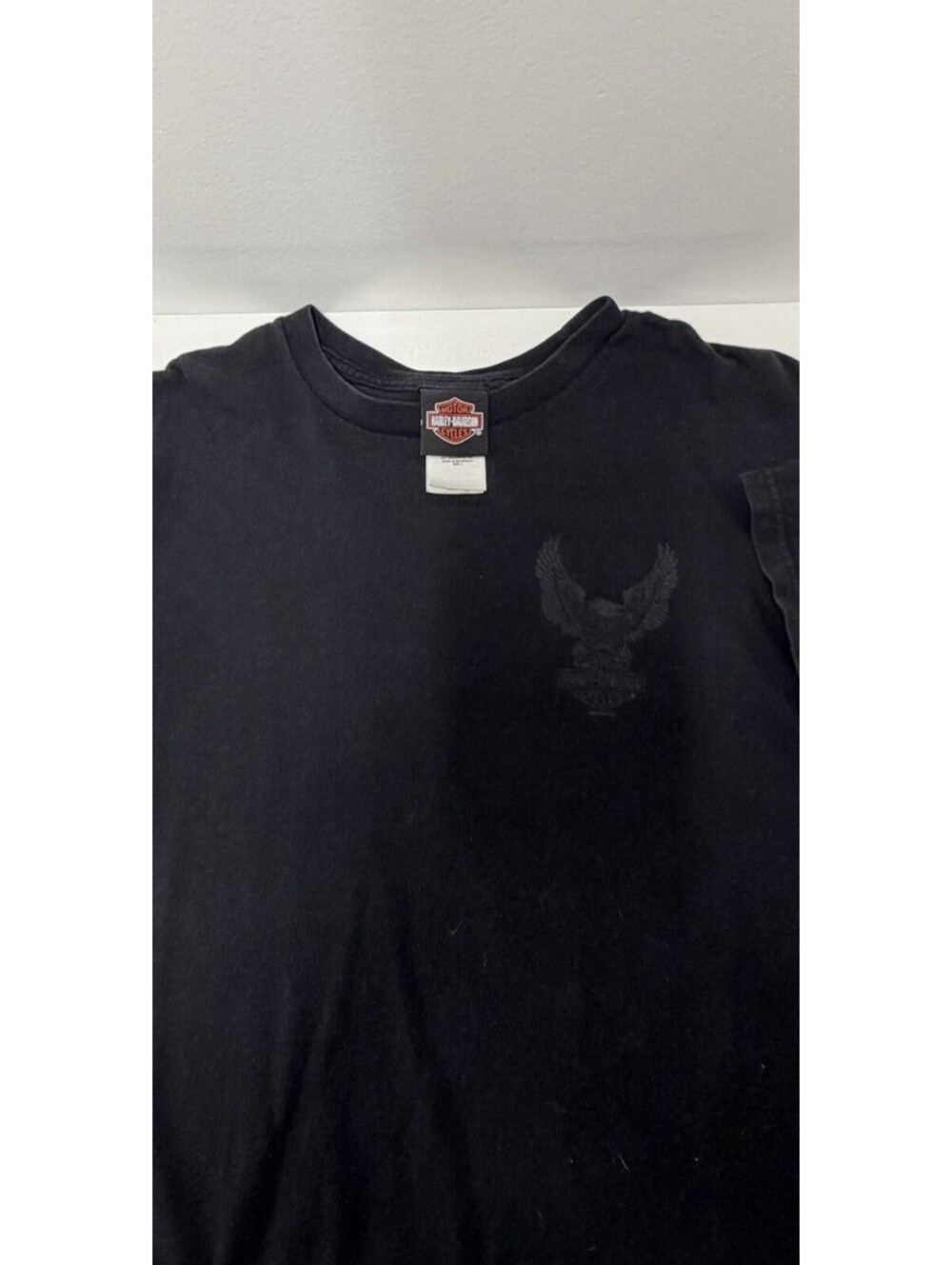 Harley Davidson Black Eagle & Black Logo On Black T-Shirt Men’s Size L